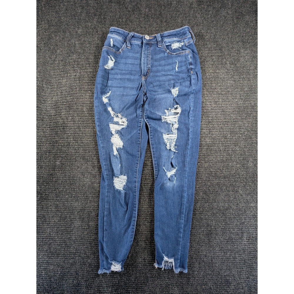 SO Curvy Jegging Jeans Womens 9/29W Blue Super High‎ Rise Distressed Stretch